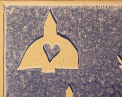 Blue Texas Modernist Abstract Surrealist Space Themed Landscape Block Print