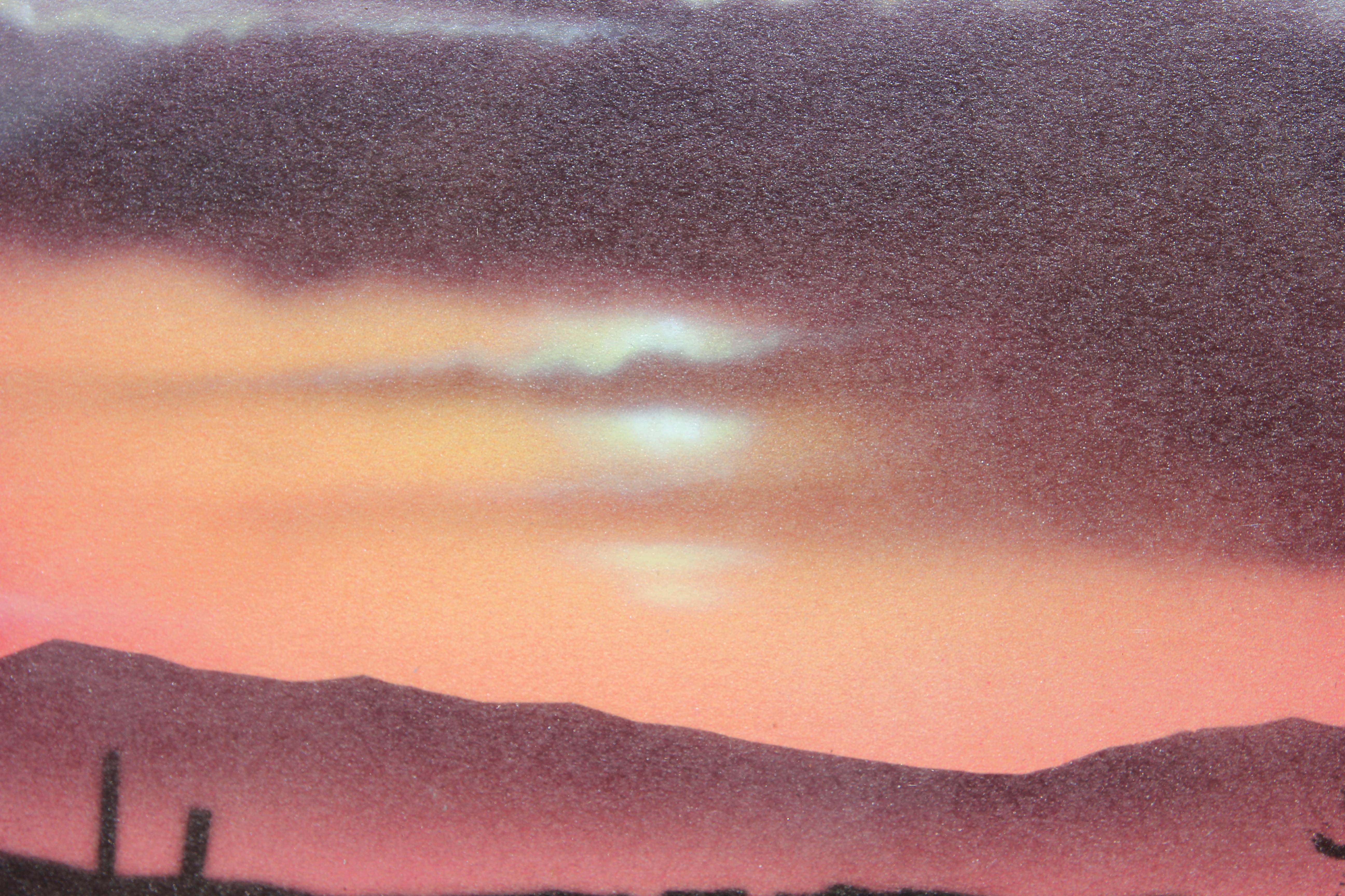 Realist Blue & Orange Toned Sunset Over Desert Mountainous West Texas Landscape  - Painting by Boyd Graham