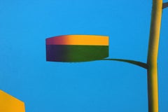 Colorful Abstract Modern Cubist Purple, Yellow & Blue Desert Mountain Landscape