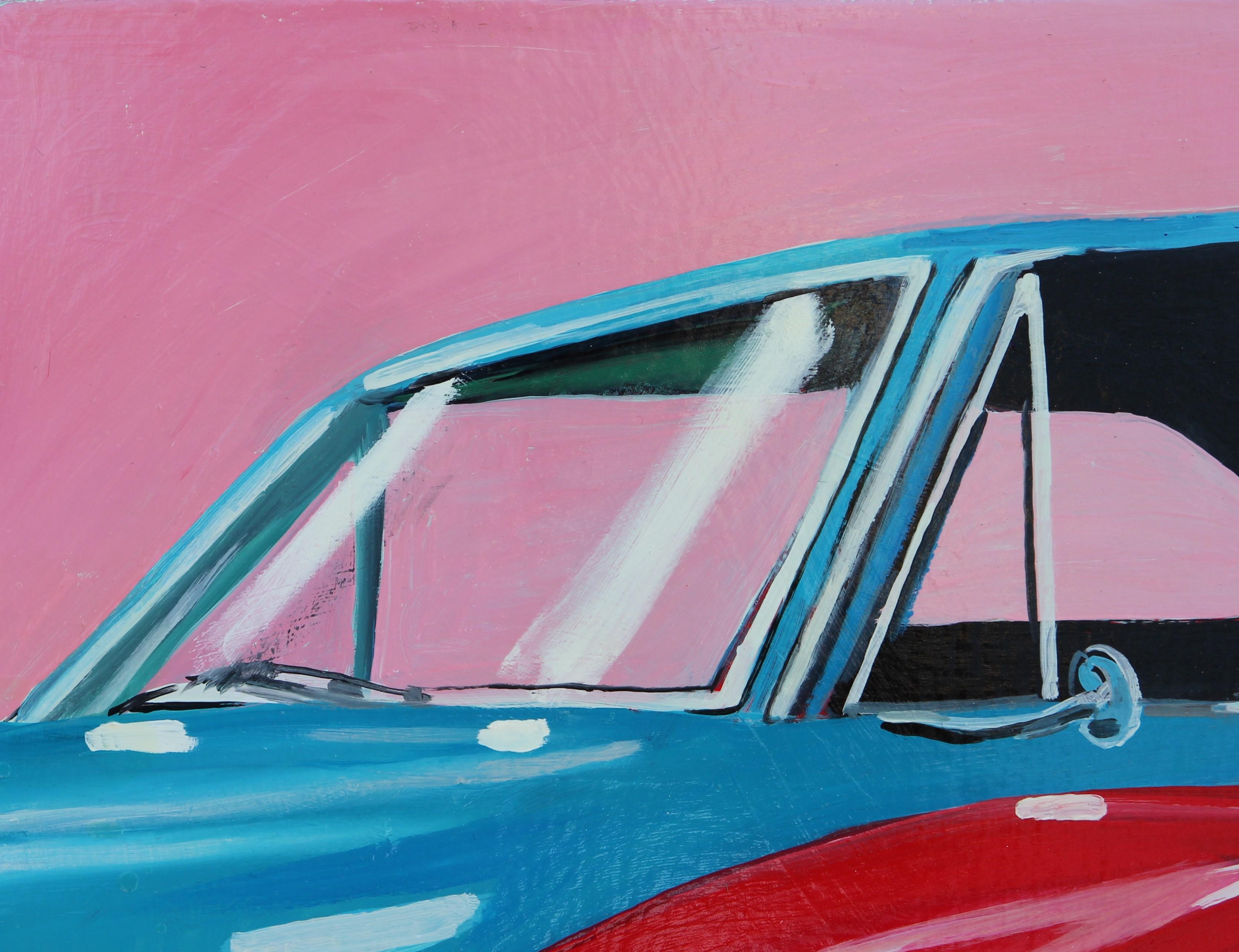 Modernes fotorealistisches, klassisches rotes und blaues Muscle Car-Gemälde „1970 Stingray“ – Painting von Cheryl Kelley