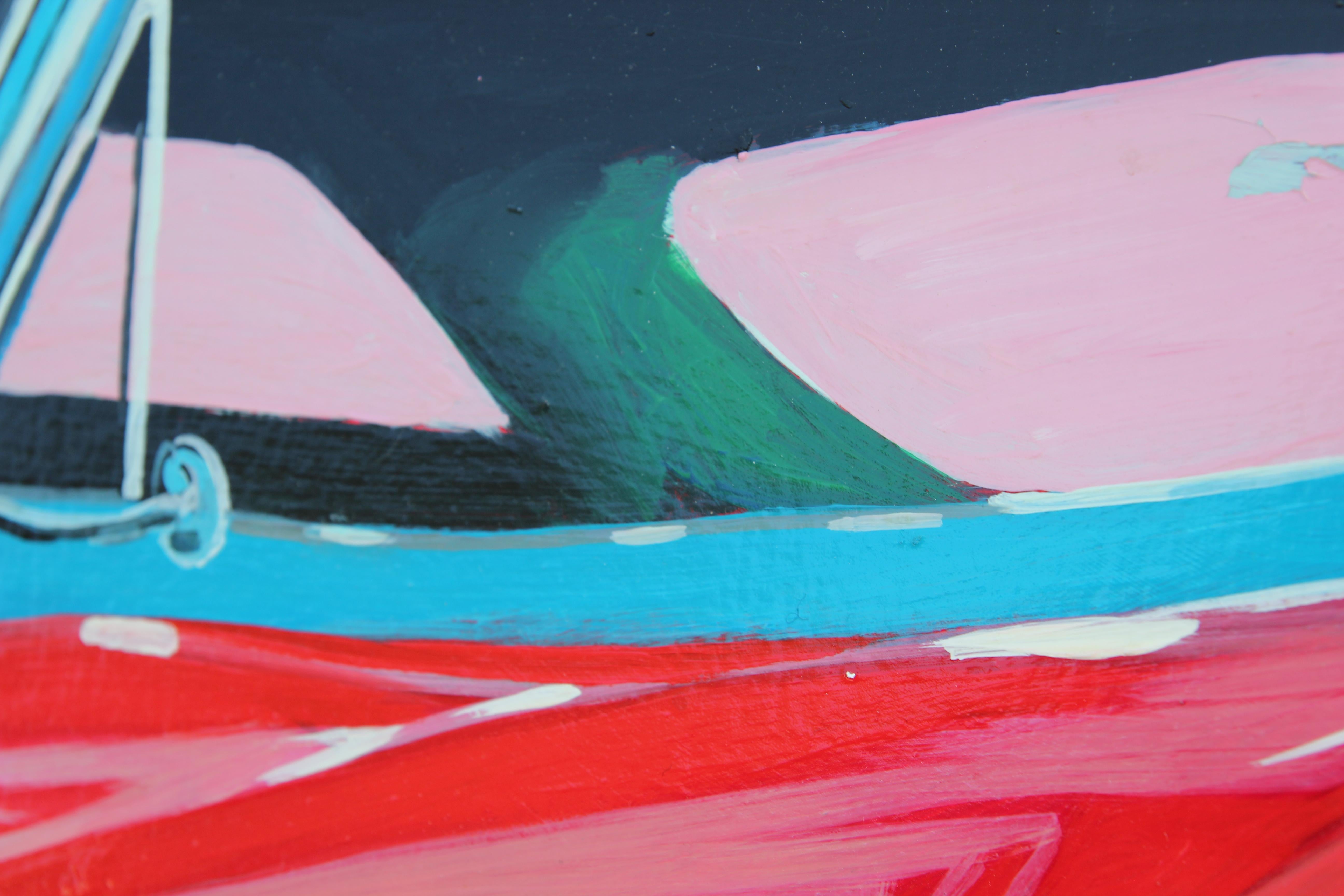Modernes fotorealistisches, klassisches rotes und blaues Muscle Car-Gemälde „1970 Stingray“ im Angebot 4