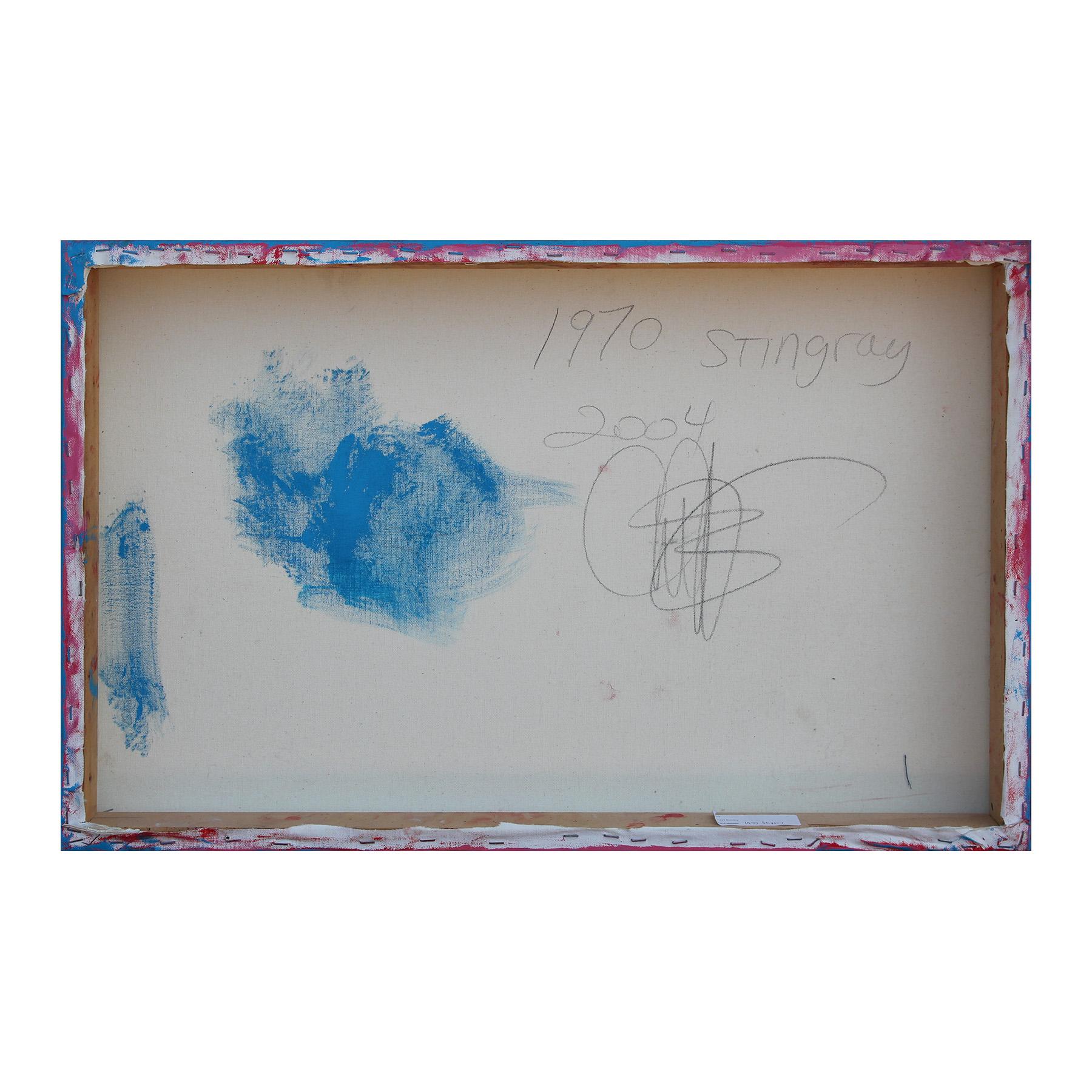 Modernes fotorealistisches, klassisches rotes und blaues Muscle Car-Gemälde „1970 Stingray“ im Angebot 6