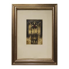“Centre Cross” Abstract Black, Red, and Metallic Religious Etching