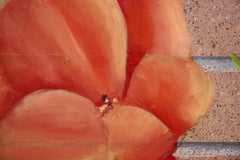 "Mid Summer" Modern Realist Still Life Study of Pink Flower Against a Brick Wall