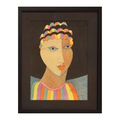 Modern Colorful Abstract Surrealist Portrait Bust of a Figure with Rainbow Hair