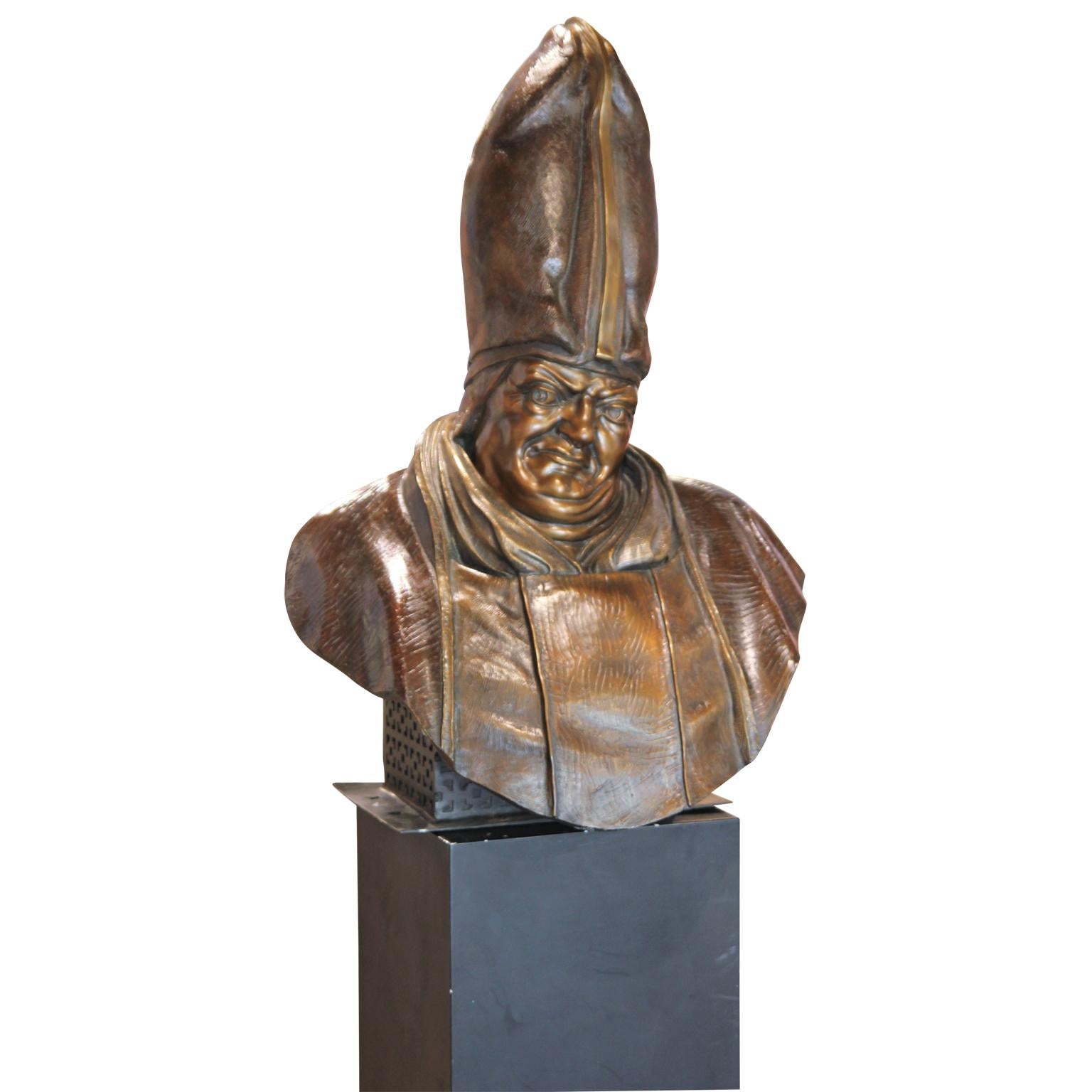 “The Cardinal” Large Catholic Christian Priest Bronze Bust Sculpture - Gold Figurative Sculpture by Jerry Boyle