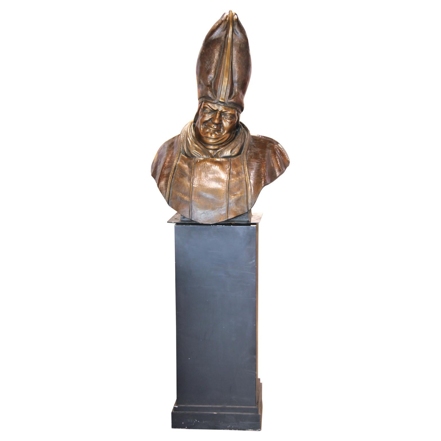 Jerry Boyle Figurative Sculpture - “The Cardinal” Large Catholic Christian Priest Bronze Bust Sculpture