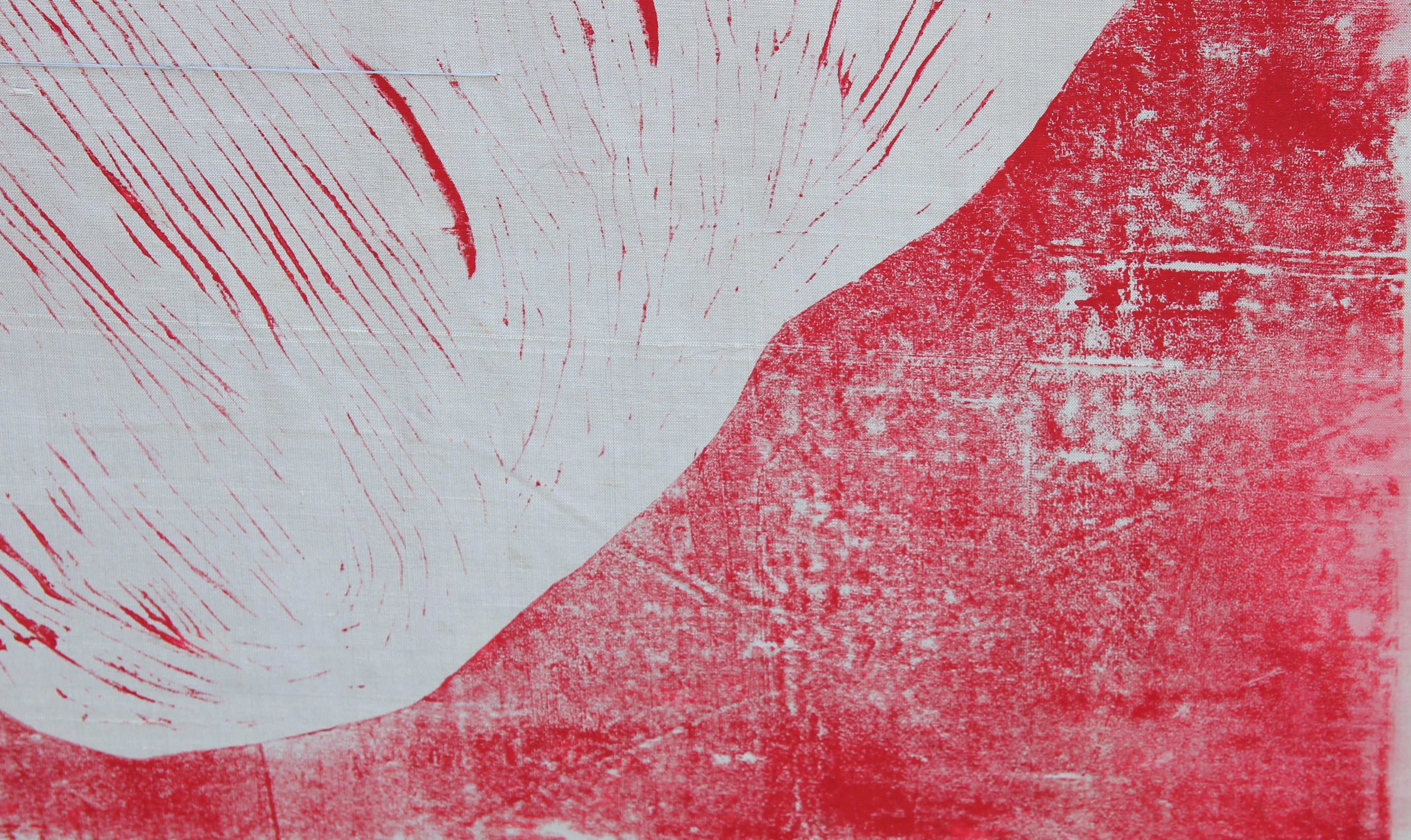 Peinture figurative moderne abstraite rouge et blanche en techniques mixtes avec accents de fil - Gris Abstract Painting par Rebecca Nall
