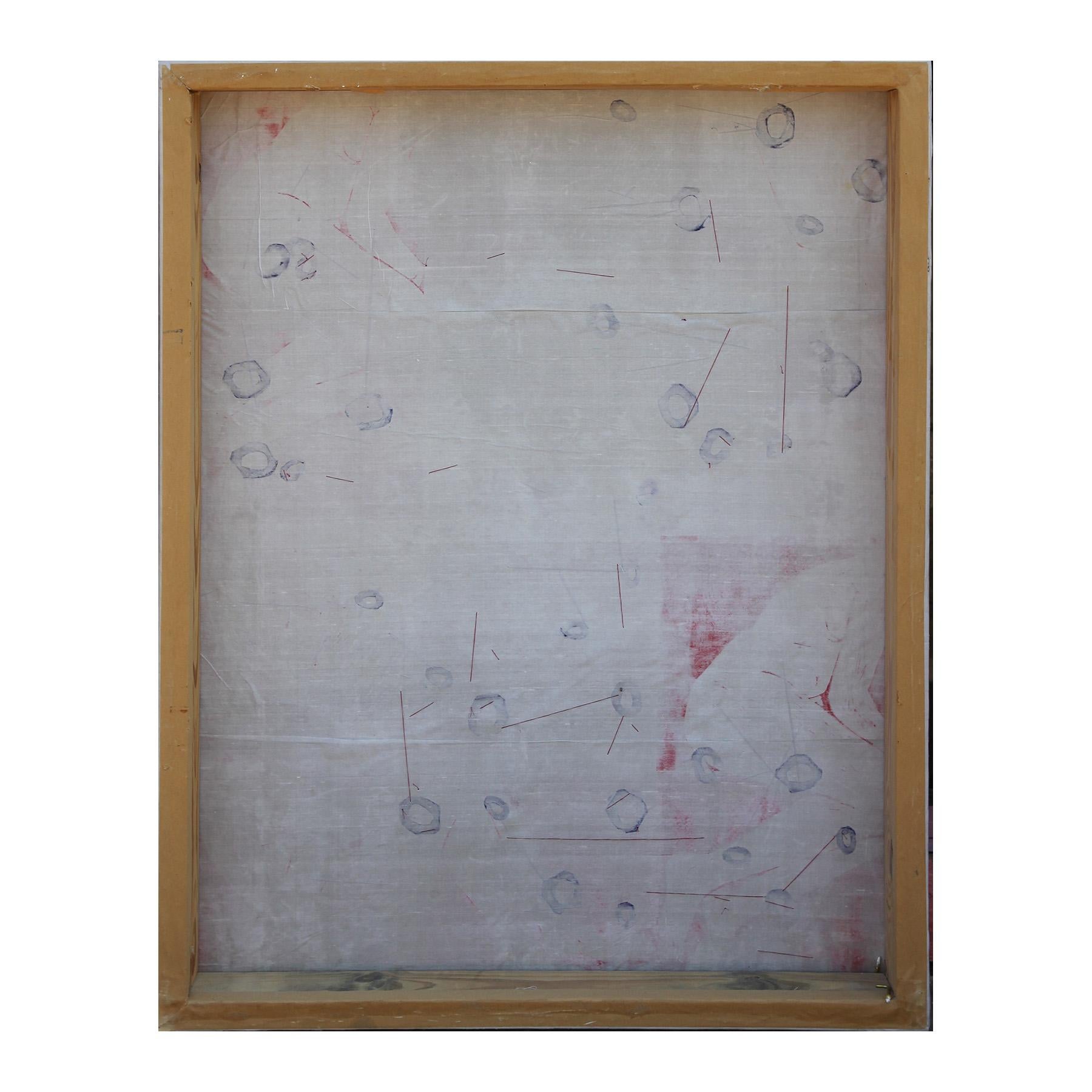 Pintura abstracta moderna roja y blanca figurativa en técnica mixta con acentos de hilo en venta 4