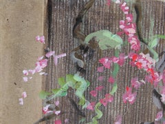 Blue, Pink, and Green Toned Impressionist Floral Still Life Mixed Media Painting