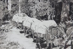 "Packin Up" Black & White Realistic Western Landscape Charcoal and Ink Drawing