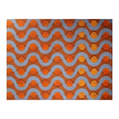 Colorful Abstract Contemporary “Orange Suns, Blue Moons” Textile Painting