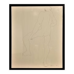 Abstract Pen Contour Line Drawing of Male Nude Back with Raised Leg