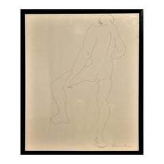 Retro Abstract Pen Contour Line Drawing of Male Nude Back with Raised Leg 