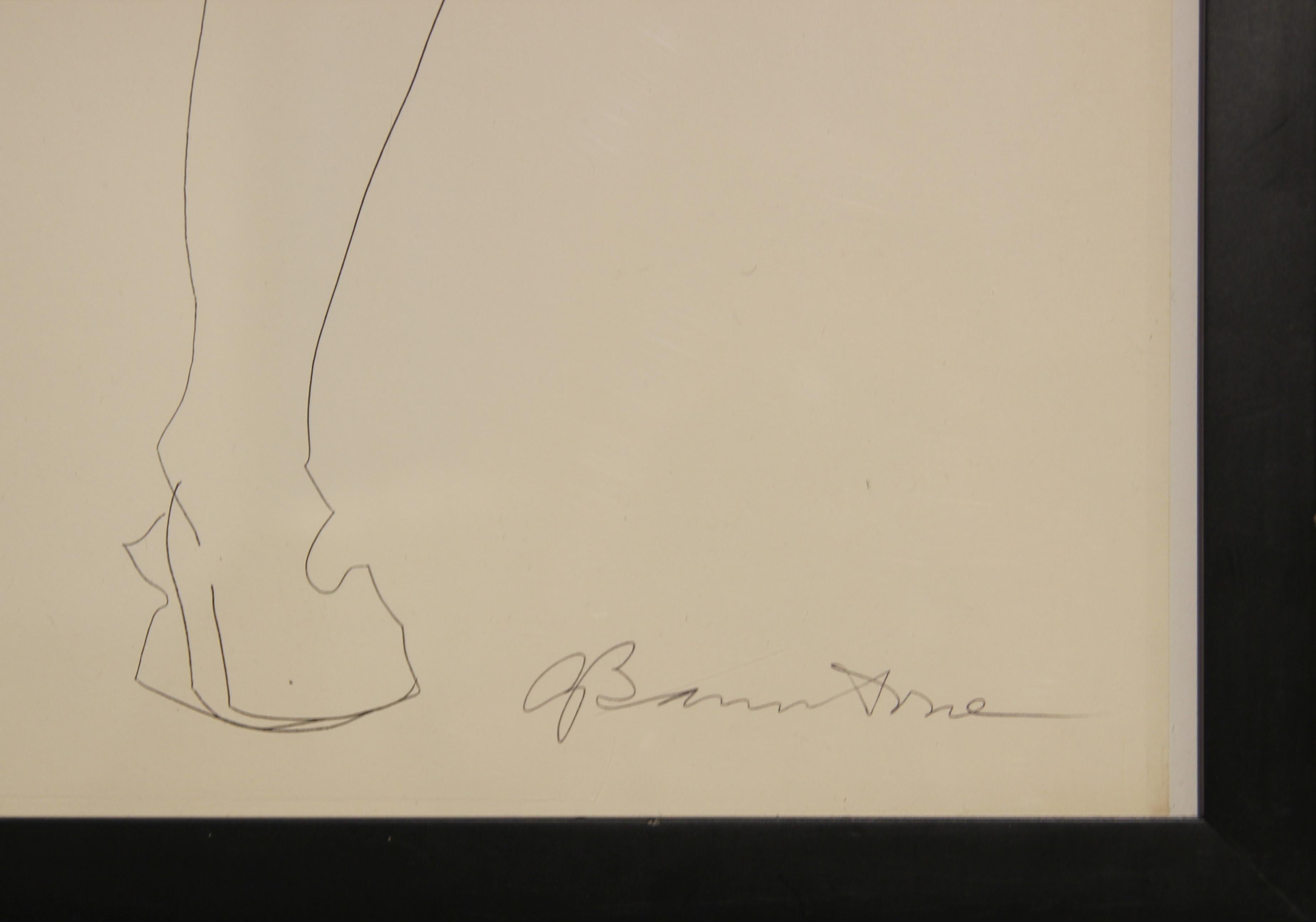 Abstract pencil drawing of a nude male with his back turned and leg raised. The piece is displayed in a black frame and is signed by the artist in the bottom right corner. 

Dimensions Without Frame: H 23.5 in. x W 19 in. 

Artist Biography: