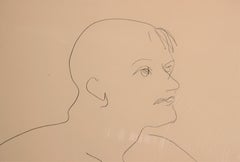 Abstract Pen Contour Line Drawing of Male Nude Seated with Raised Knee