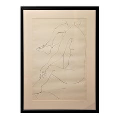 Abstract Pen Contour Line Drawing Seated Female Nude with Knee Raised