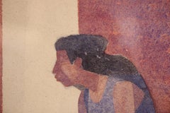 Abstract Watercolor of a "Woman and Child" Seated Against a Wall