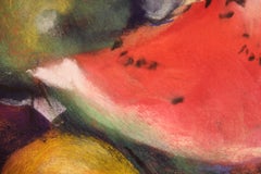 Warm Toned Colorful Realistic Watermelon and Lemon Still Life Fruit Drawing