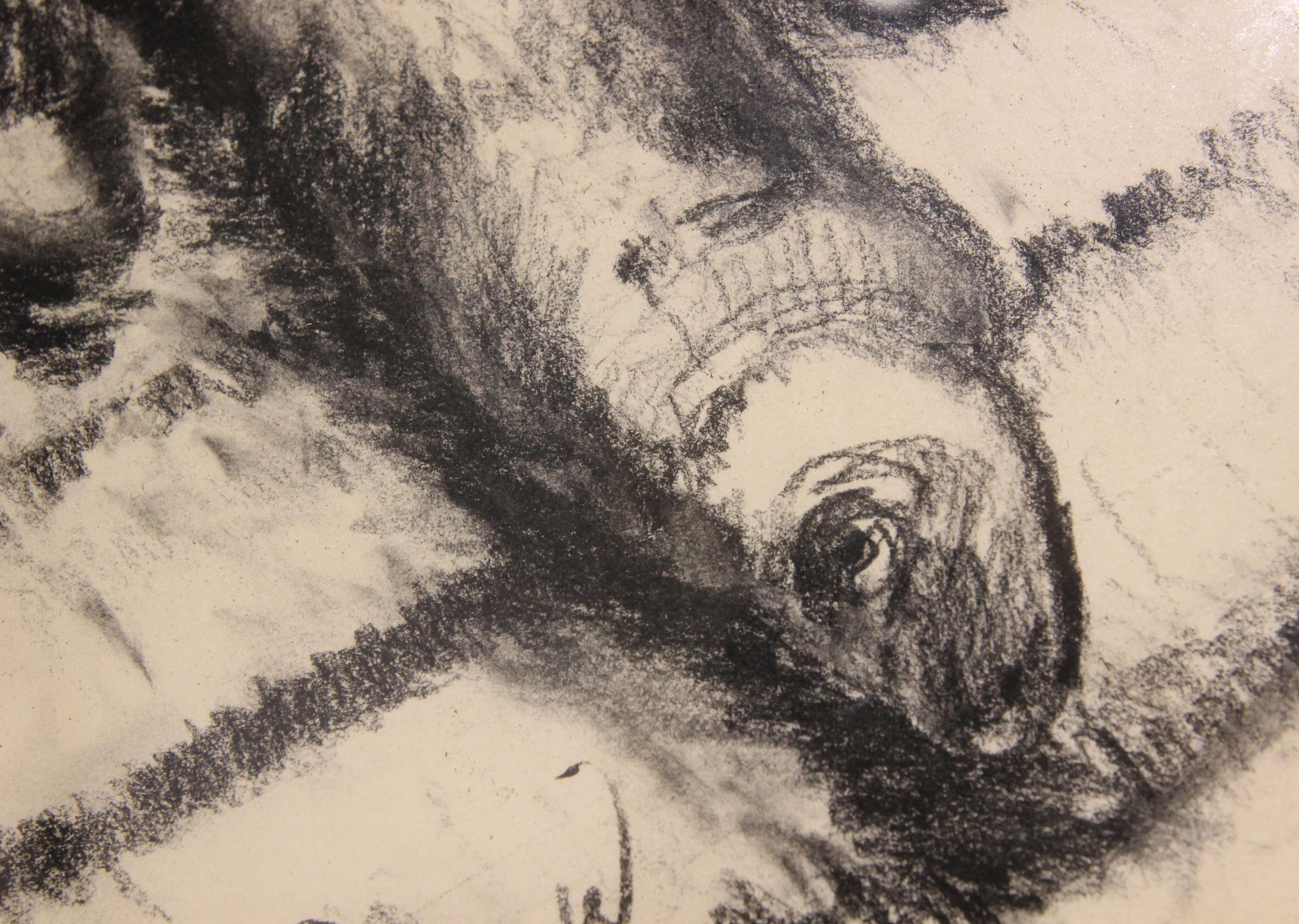Moderne realistische schwarz-weiße Graphit-Stillleben-Zeichnung von Fischen – Art von Dommiel