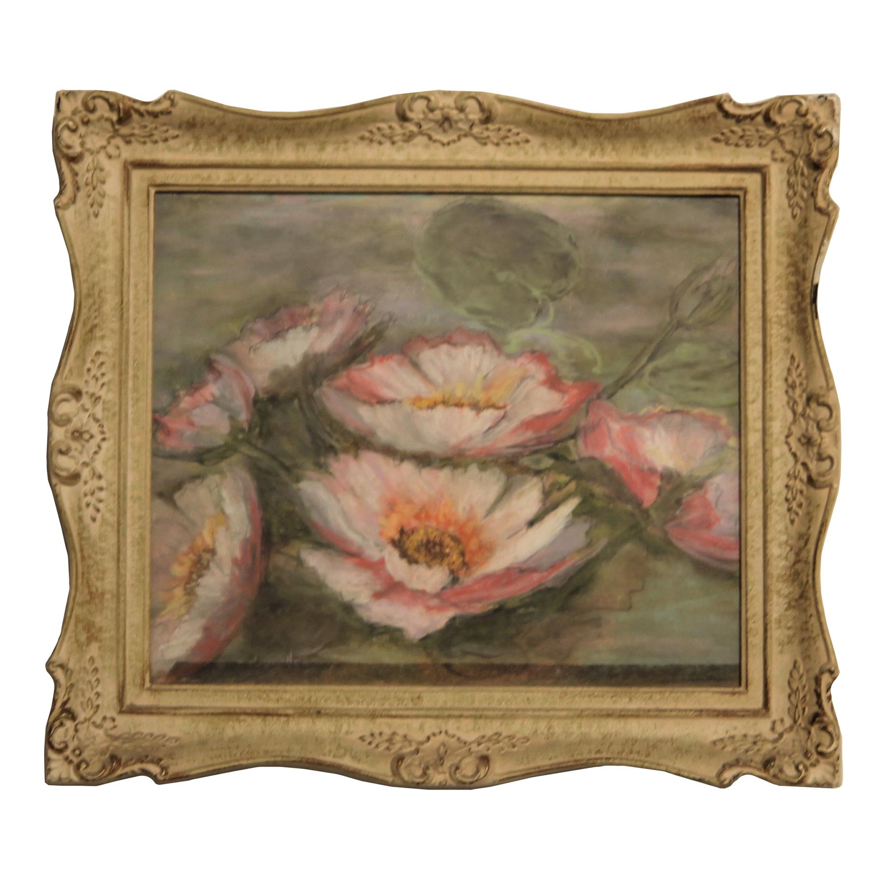 Drexell Caraway McNay Landscape Art - “Water Lilies” Pink and Green Impressionist Floral Pastel Nature Drawing