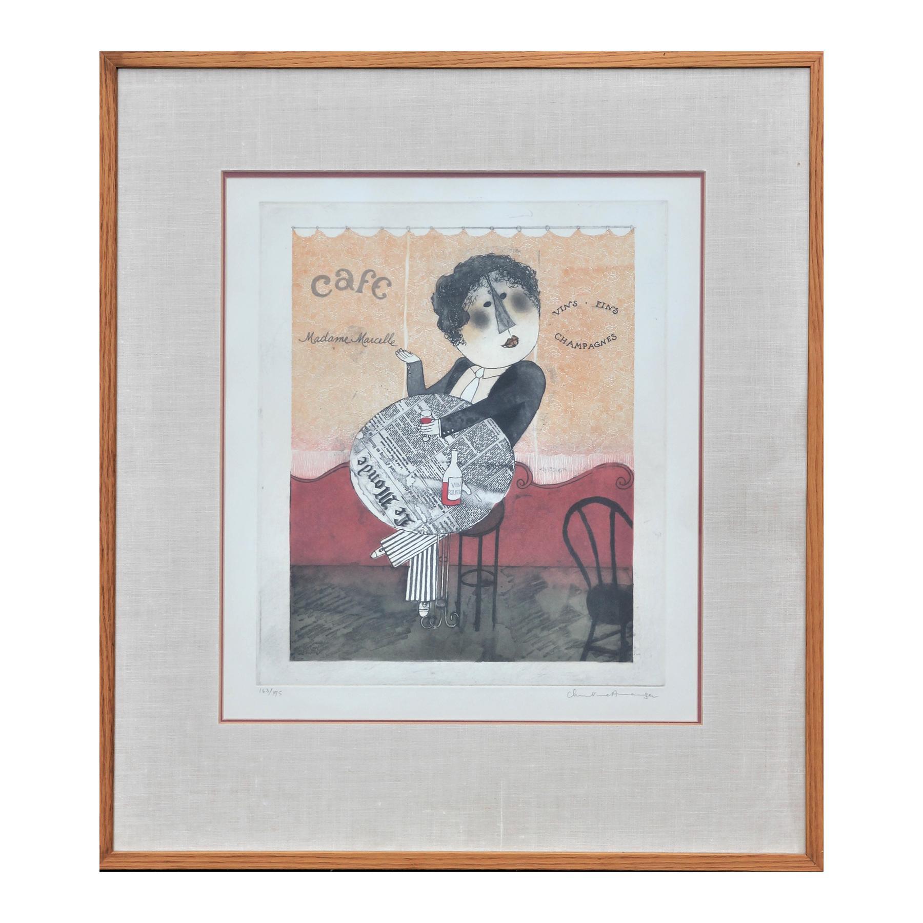 Unknown Abstract Drawing - Modern Abstract Madame Marcelle Café Warm Toned Synthetic Cubism Lithograph