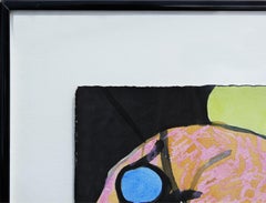 Geometrisches abstraktes Gemälde einer Figur in Rosa, Grün, Blau und Rot in Mischtechnik