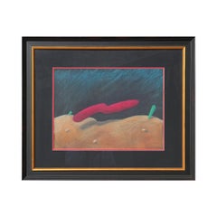 Modern Abstract Pink, Green, and Black Amorphous Shape Surrealist Landscape