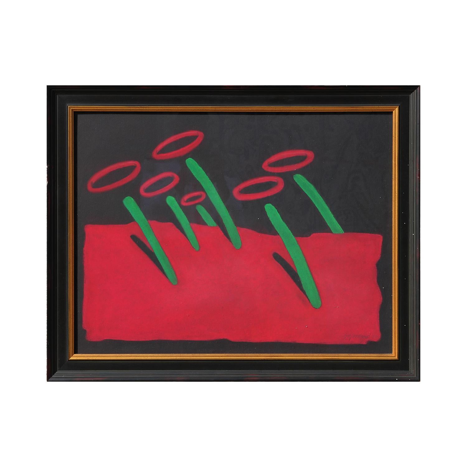 Modern Abstract Red, Green, and Black Amorphous Shape Surrealist Landscape  - Art by Scott Woodard