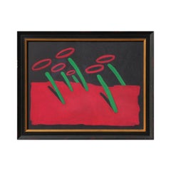 Modern Abstract Red, Green, and Black Amorphous Shape Surrealist Landscape