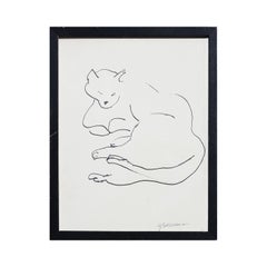 Modern Minimal Pen Contour Line Drawing of a Lounging Cat