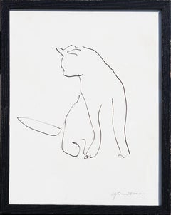Retro Modern Minimal Pen Contour Line Drawing of an Abstract Sitting Cat