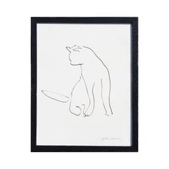 Modern Minimal Pen Contour Line Drawing of an Abstract Sitting Cat