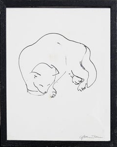 Modern Minimal Pen Contour Line Drawing of an Abstract Sleeping Cat