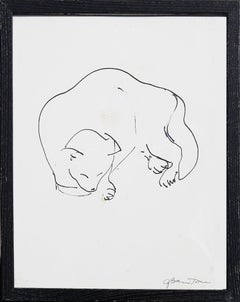 Retro Modern Minimal Pen Contour Line Drawing of an Abstract Sleeping Cat