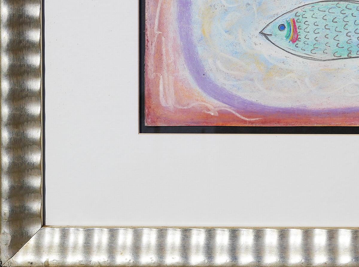 Dessin abstrait symboliste au pastel de l'artiste Bentzion Ben Yosef Yakov dans le style de Marc Chagall. L'œuvre présente le premier miracle accompli par Jésus, connu sous le nom de 