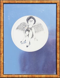 "You Owe Me" Circular Drawling of Woman with Wings 