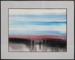 Blaues, rotes, graues und graues Aquarell Surrealistisch Abstrakt mit realistischen Wassertropfen