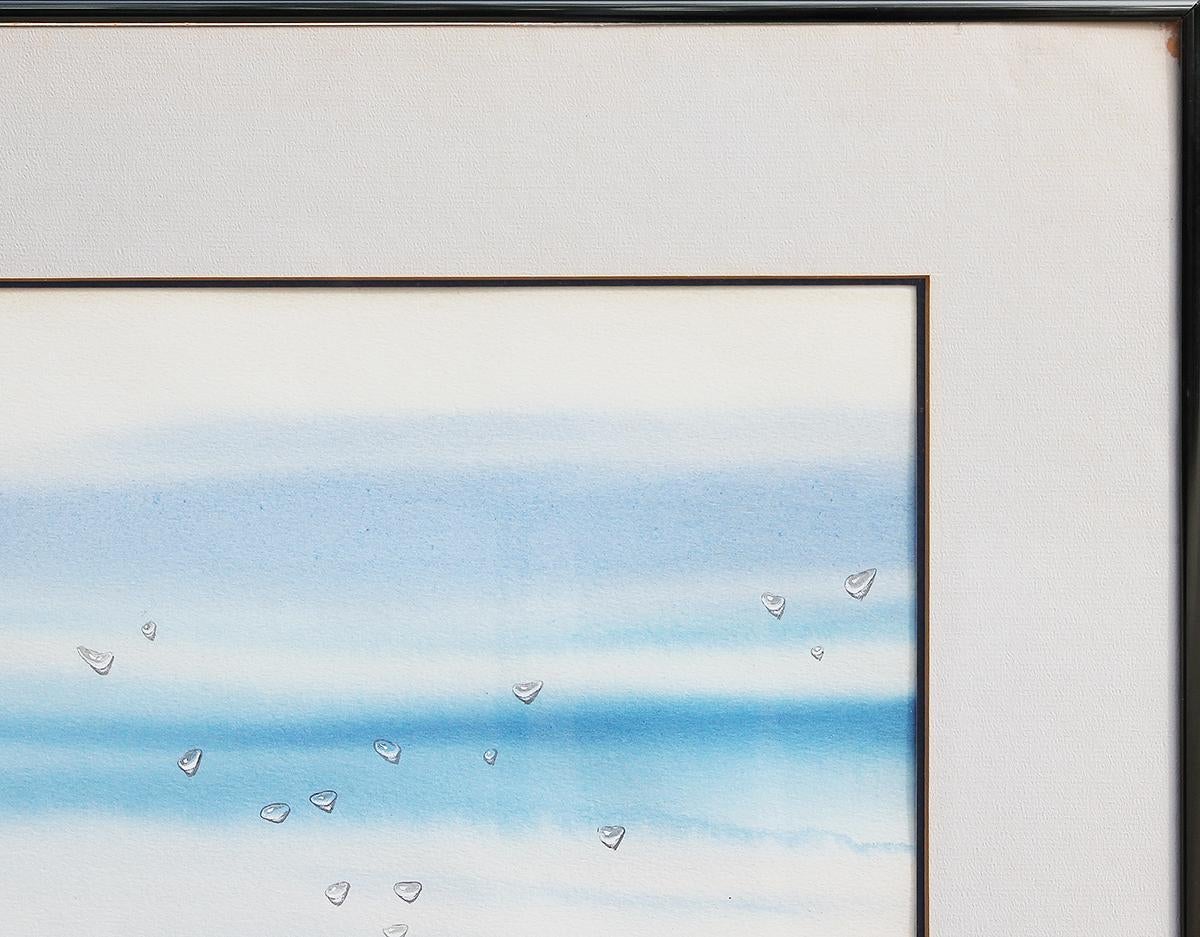 Acquerello blu, rosso e grigio astratto con gocce d'acqua realistiche in vendita 1