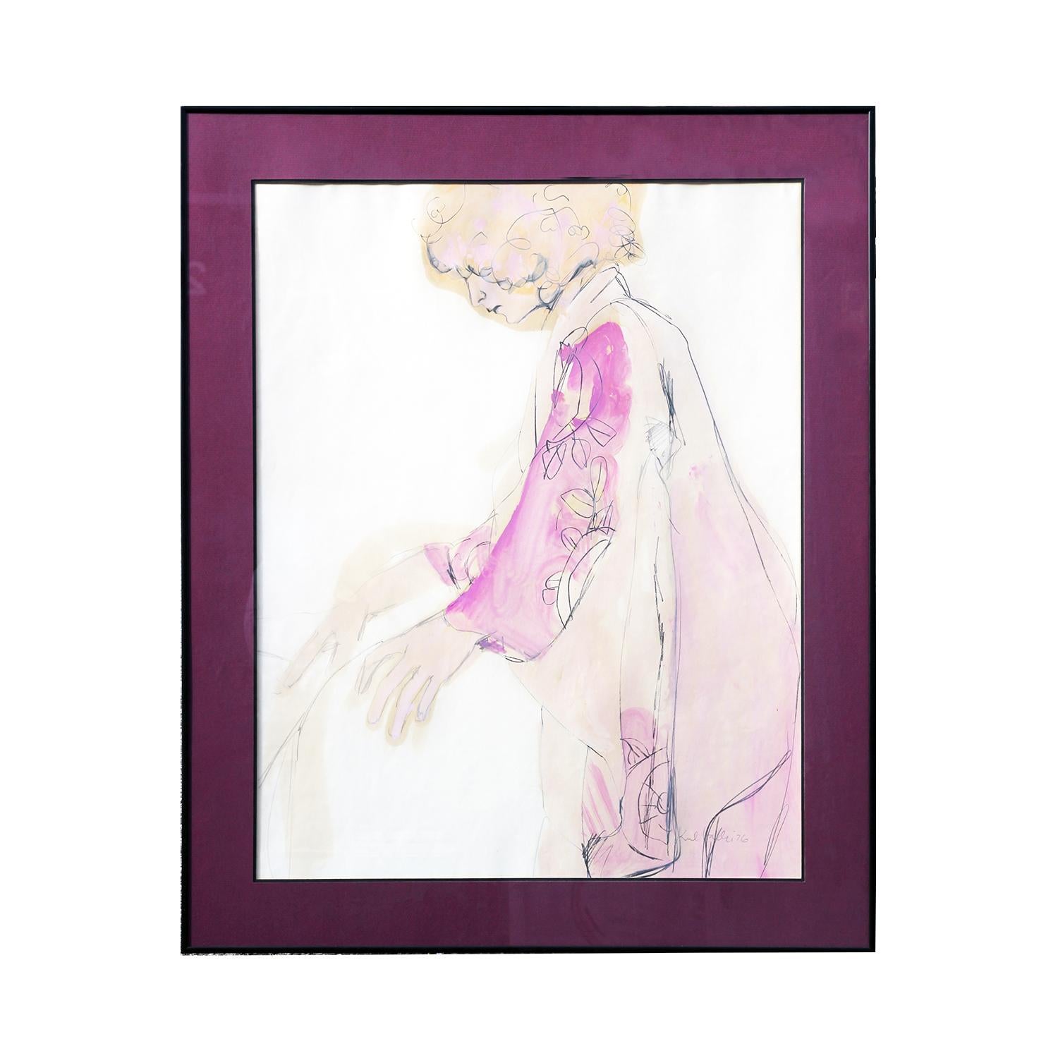 Pink Toned Female Portrait in a Kimono - Art by Unknown