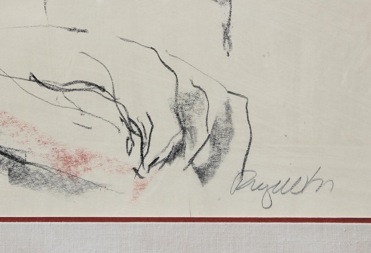 Abstrakte, figurative Zeichnung einer liegenden Frau in Dunkelgrau im Angebot 2