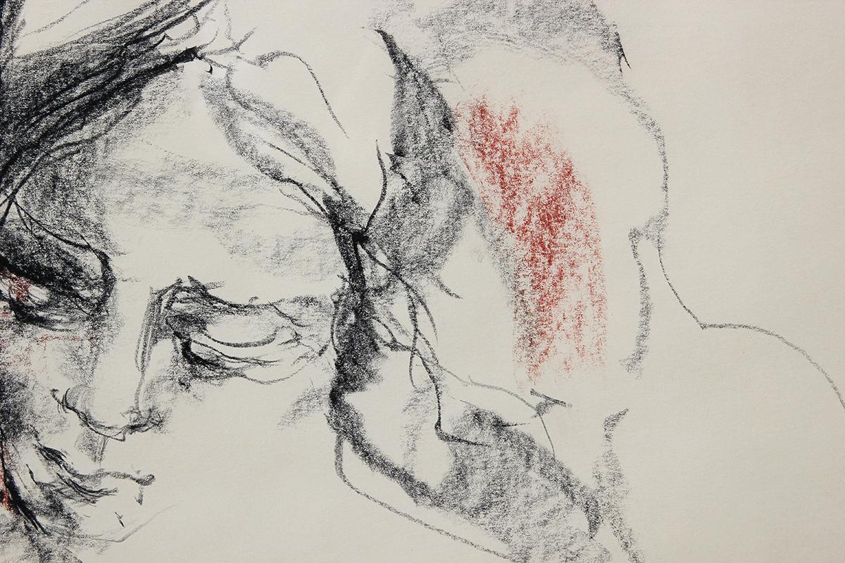 Abstrakte, figurative Zeichnung einer liegenden Frau in Dunkelgrau im Angebot 7