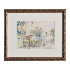 “Au Lapin Agile Cabaret” Colorful Pastel Toned Watercolor Townscape