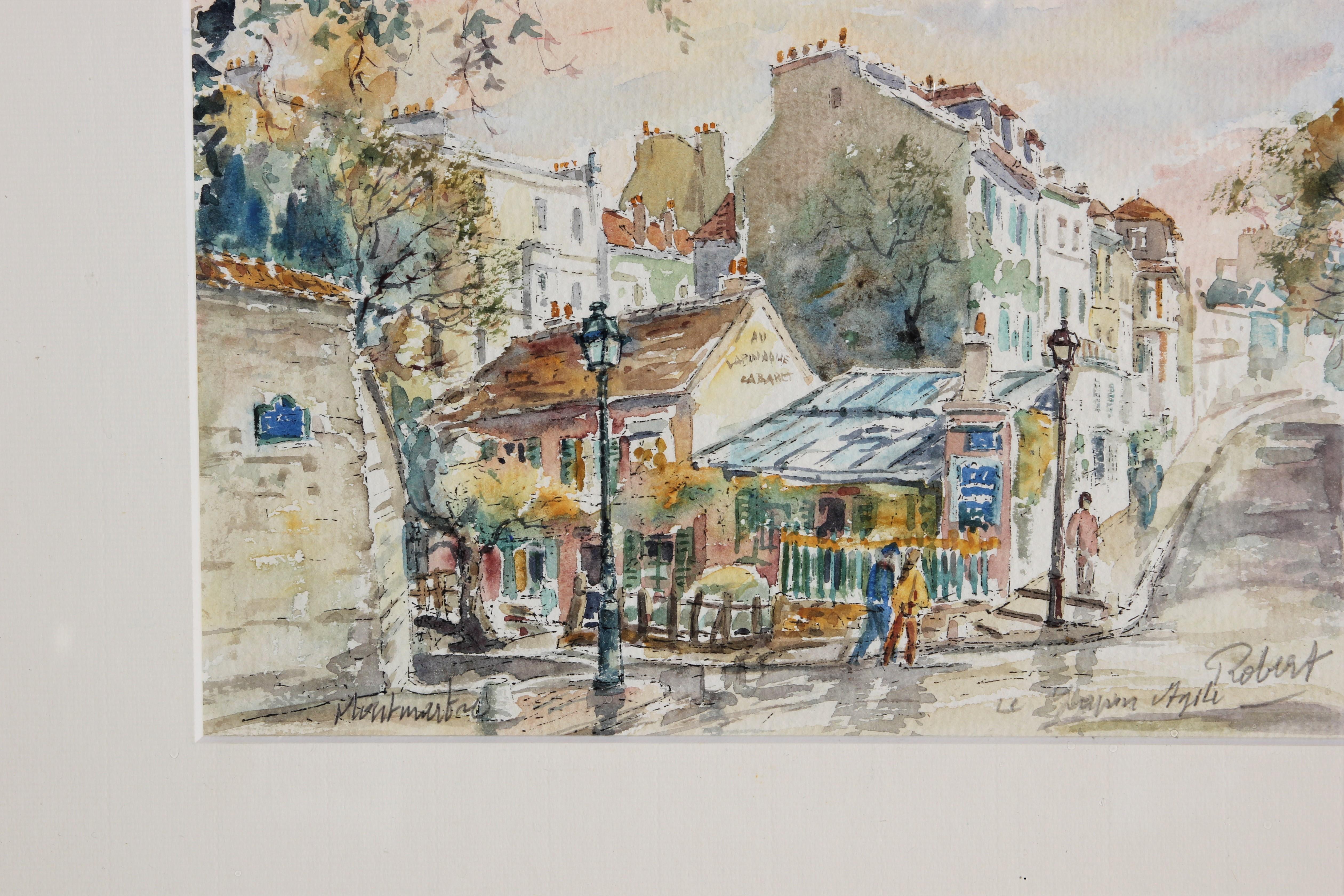 “Au Lapin Agile Cabaret” Colorful Pastel Toned Watercolor Townscape 1