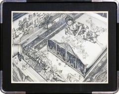 "Young Woman in Kimono #2" Naturalistic Interior Scene Pencil Drawing