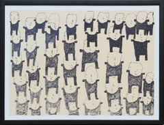 Sin título Dibujo abstracto contemporáneo a tinta de un grupo de figuras en blanco y negro