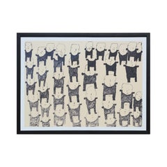 Untitled Contemporary Abstract Ink Drawing of a Group Black and White Figures