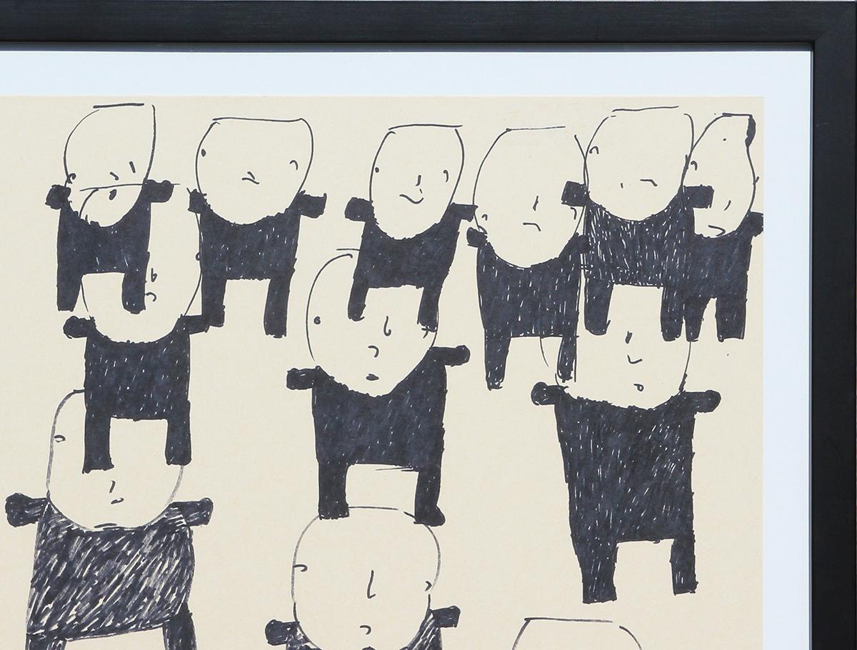 Sin título Dibujo abstracto contemporáneo a tinta de un grupo de figuras en blanco y negro 1