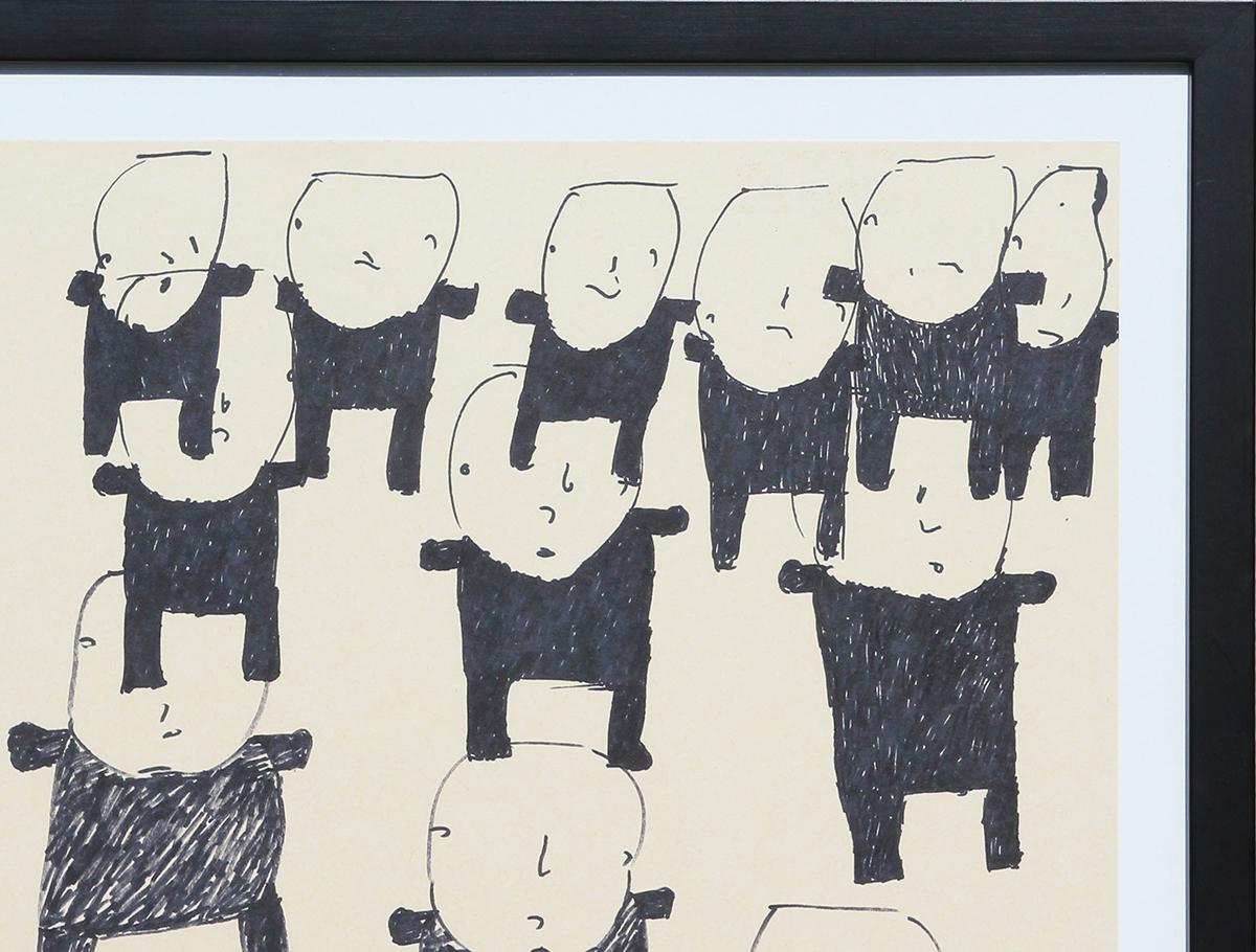 Untitled Contemporary Abstract Ink Drawing of a Group Black and White Figures - Gray Figurative Art by Donald Mitchell