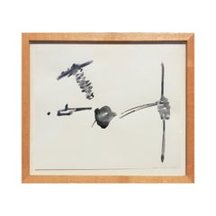 Zeitgenössisches, minimalistisches, abstraktes, schwarz-weißes, gestisches Tuschegemälde